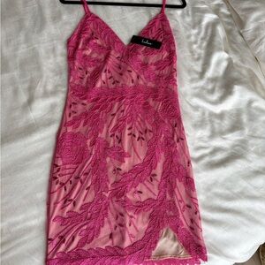 Sparkle Hot Pink Embroidered Sleeveless Mini Dress- Lulus - Women’s Size M - NWT